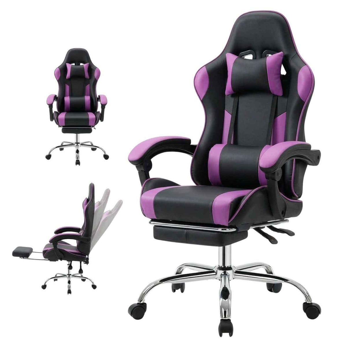 Ergonomic High Back Gaming Chair with Lumbar Support - Purple