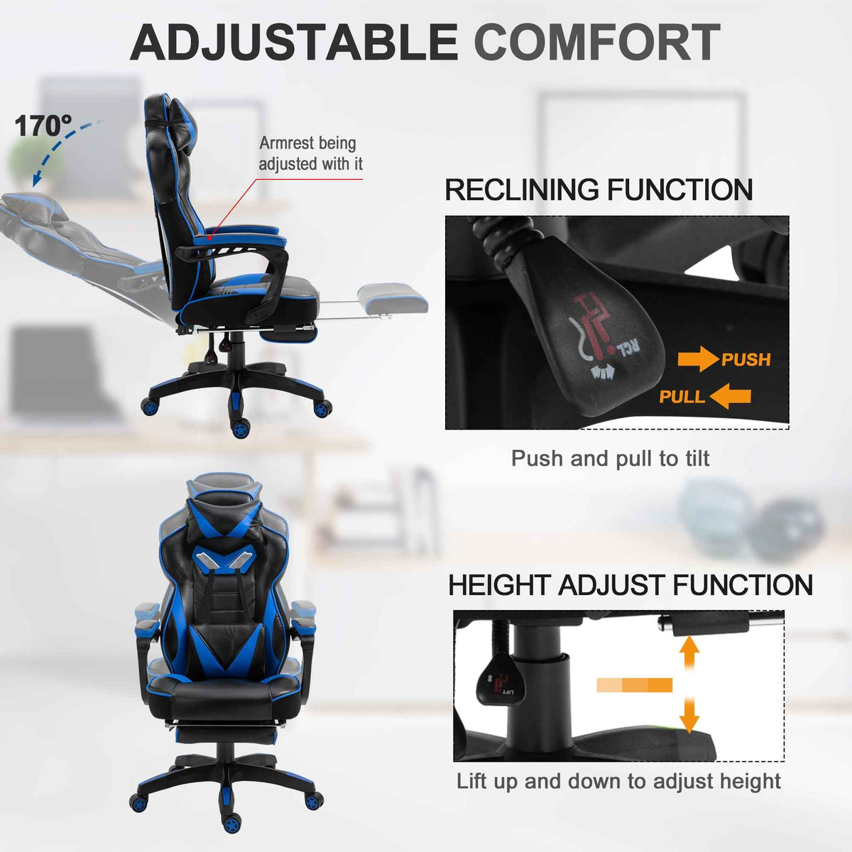 Gaming Chair - Vinsetto Faux Leather Reclining Chair with Footrest