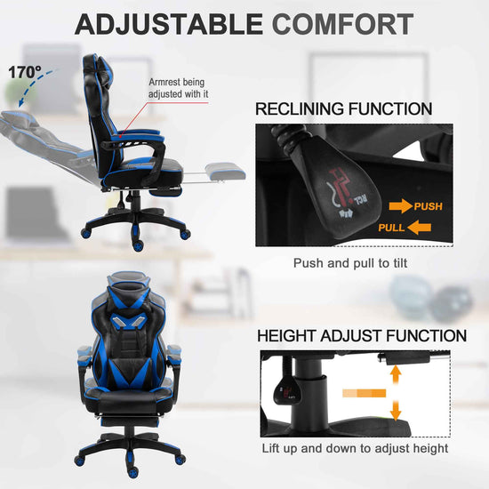 Gaming Chair - Vinsetto Faux Leather Reclining Chair with Footrest