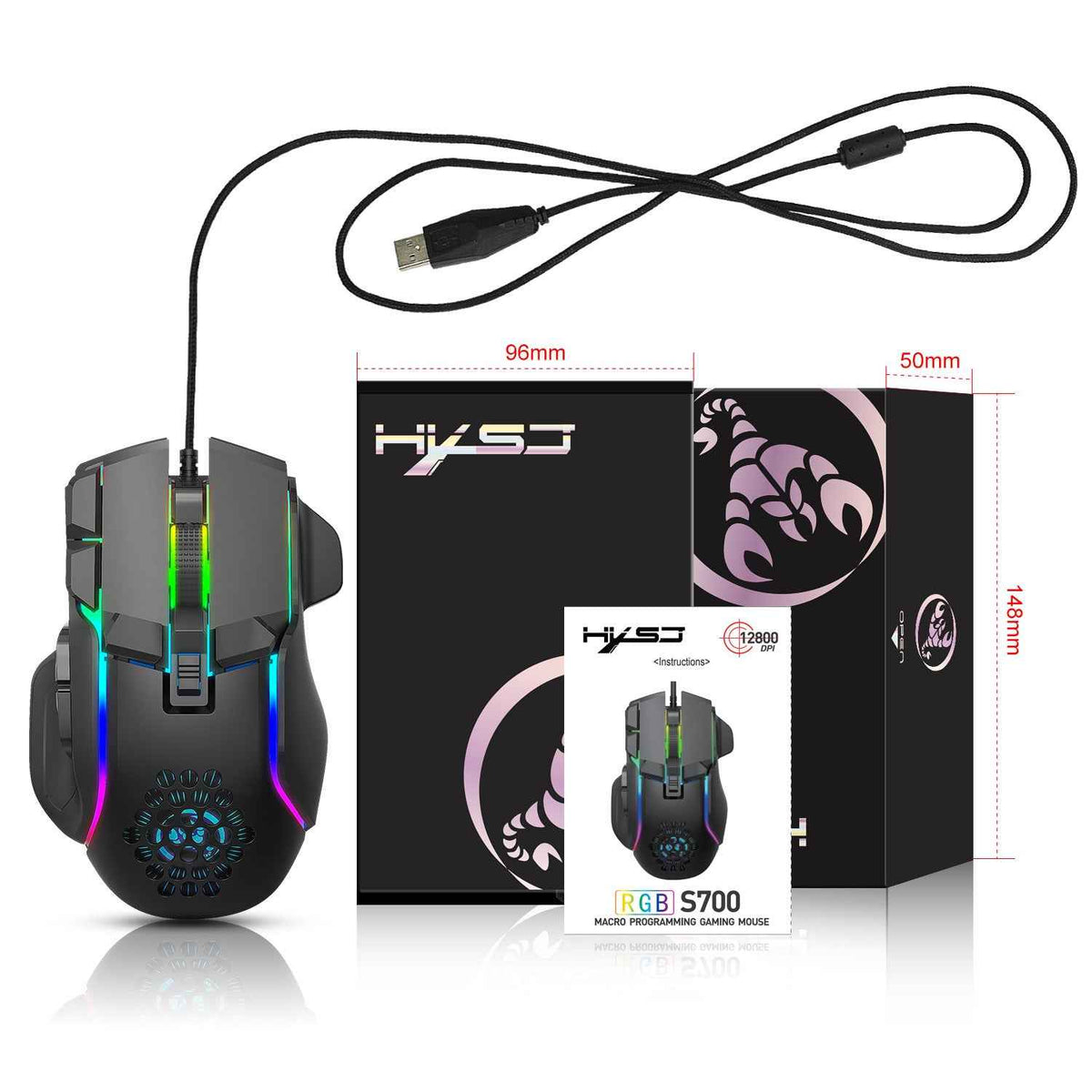 12800 DPI Adjustable Mechanical Mouse with RGB Lighting