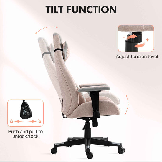 Fabric Gaming Chair With Lumbar Support, Headrest - Pale Pink