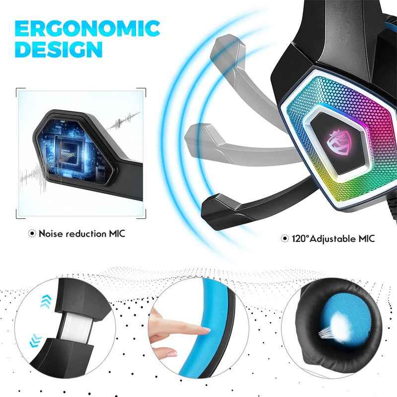 Wired Computer Headphones with Colorful RGB - Ultimate Gaming Experience