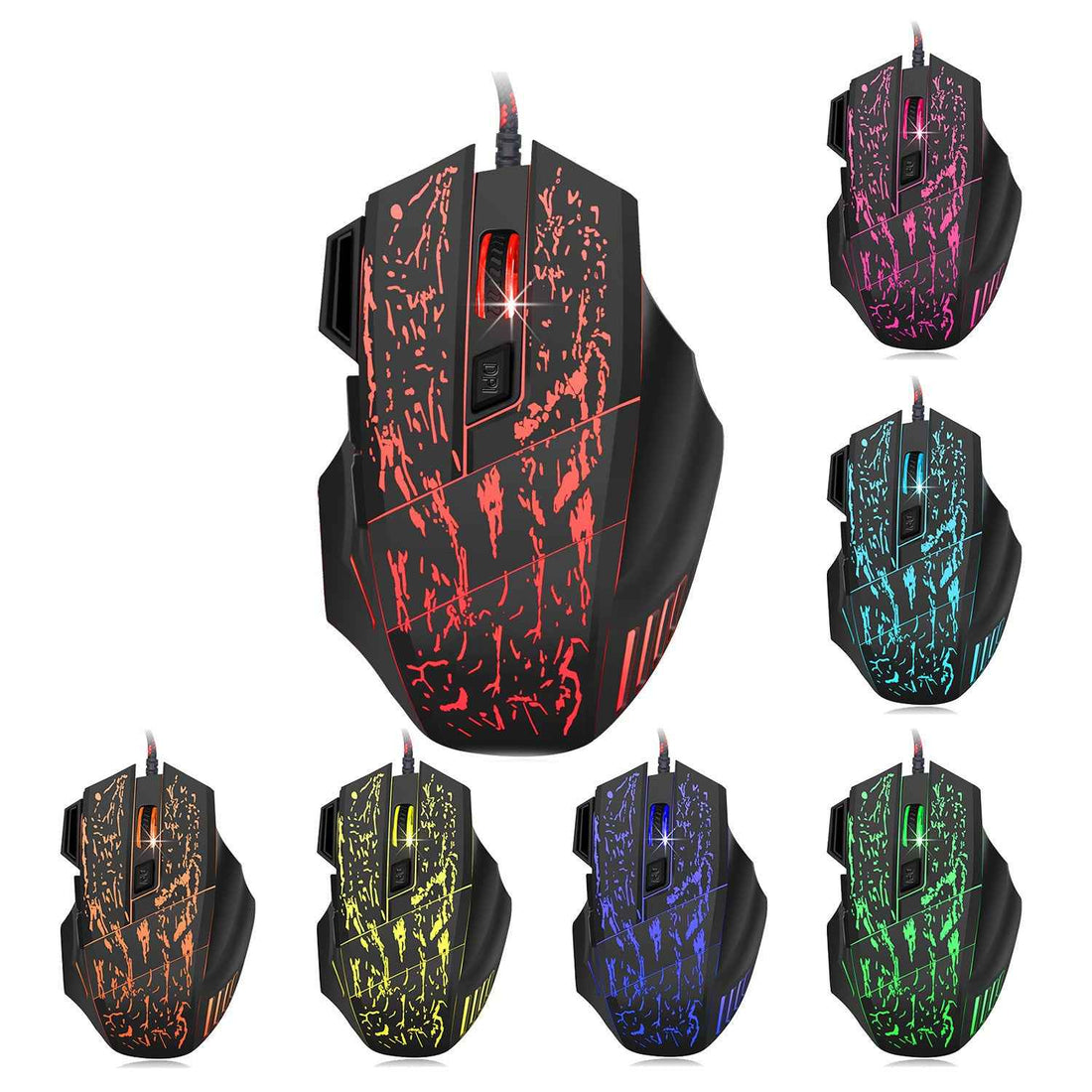 Gaming Mouse Colorful Luminous 7D - HXSJ Flow Crack Gaming Mouse