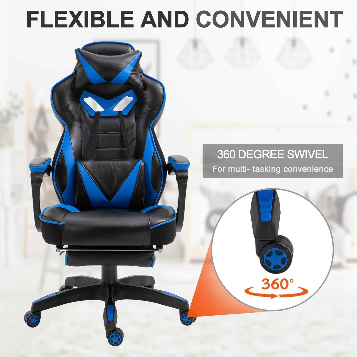 Gaming Chair - Vinsetto Faux Leather Reclining Chair with Footrest