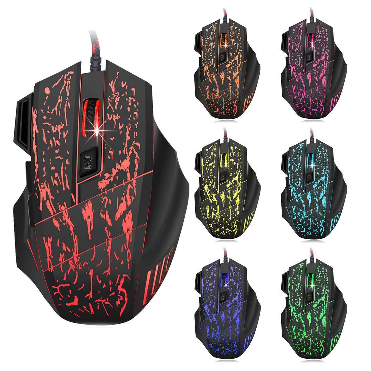 Gaming Mouse Colorful Luminous 7D - HXSJ Flow Crack Gaming Mouse