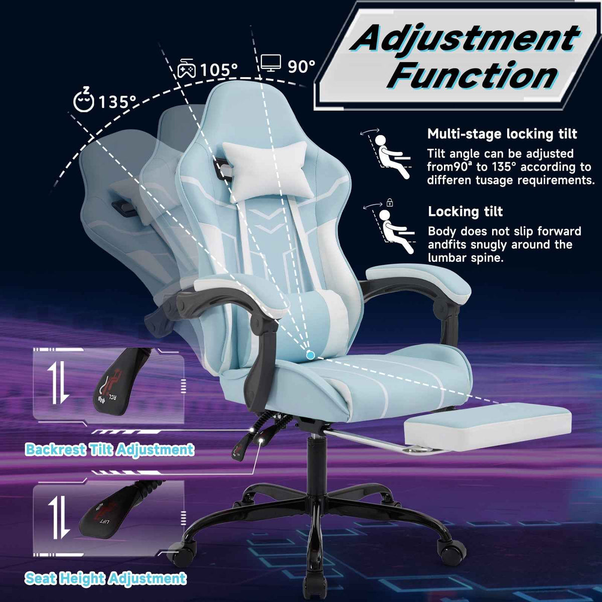 Computer Chair Ergonomic | Premium Gaming Chair with Footrest