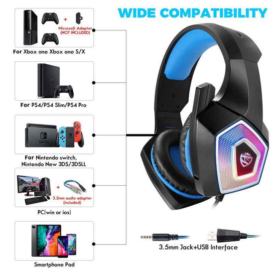 Wired Computer Headphones with Colorful RGB - Ultimate Gaming Experience