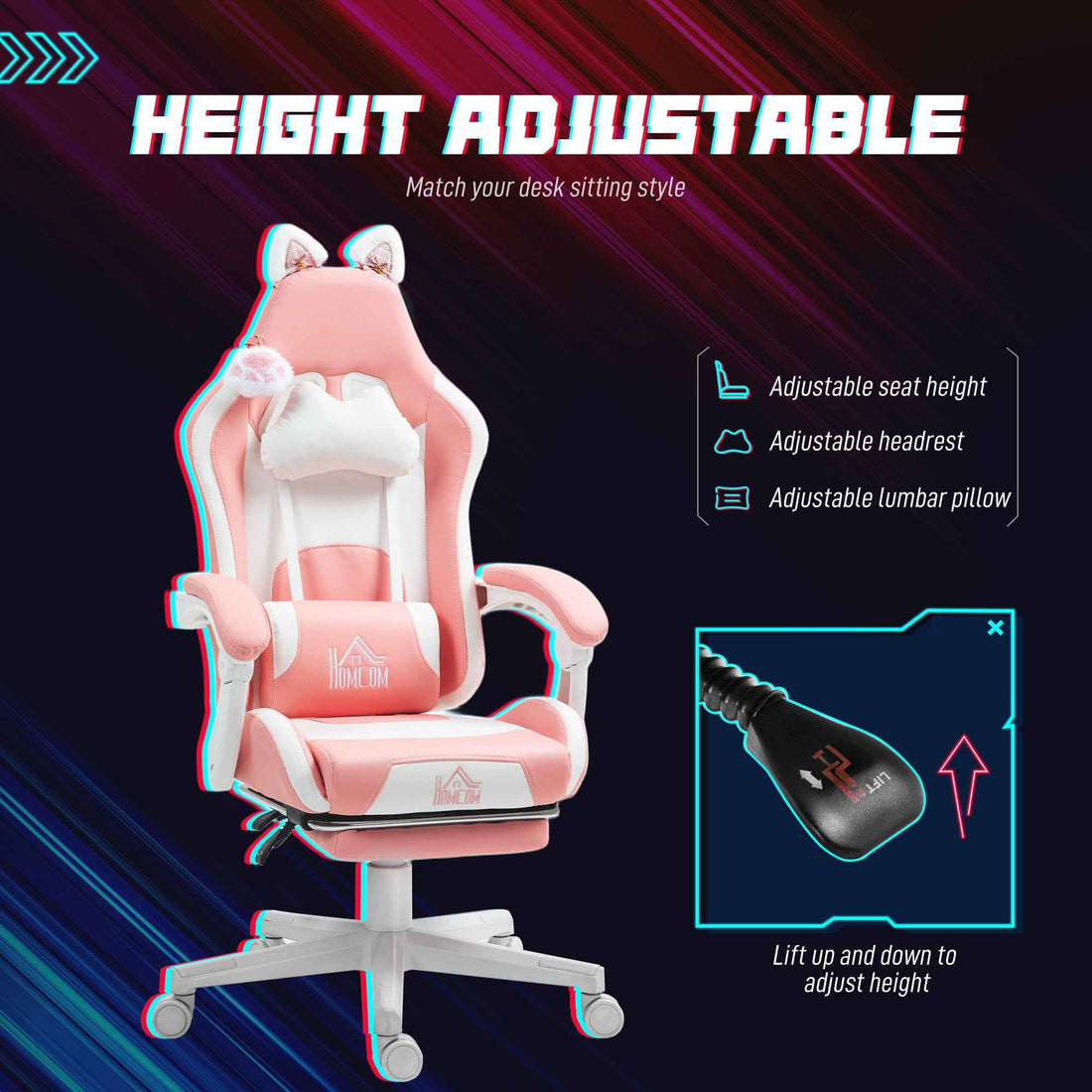 Cute Racing Gamer Chair - Faux Leather Gaming Chair with Footrest and Support
