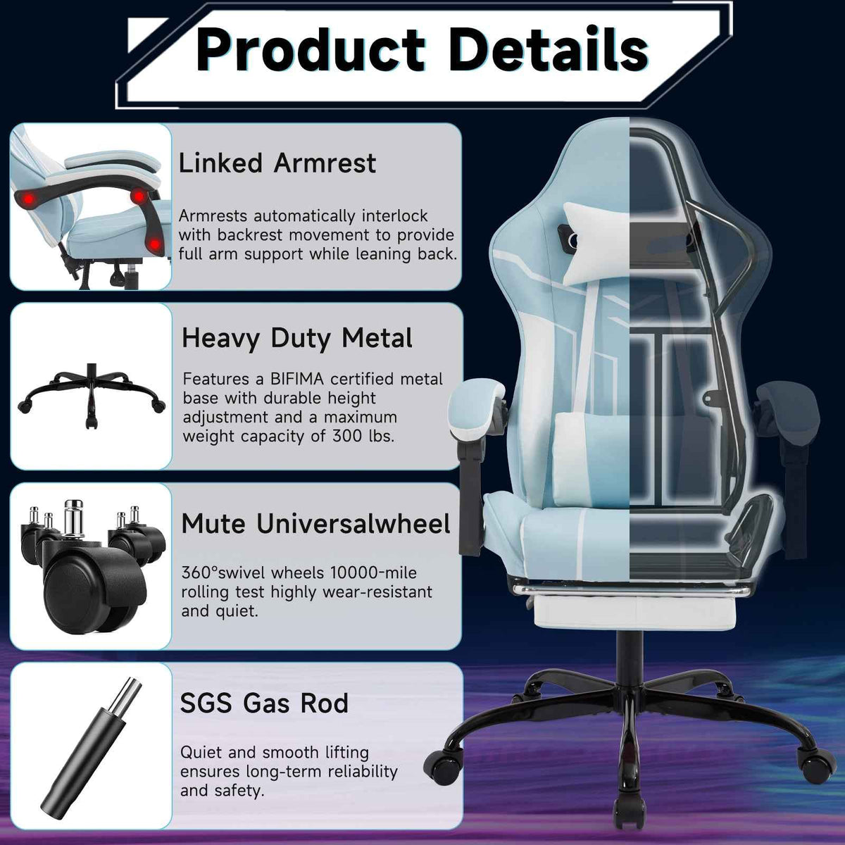 Computer Chair Ergonomic | Premium Gaming Chair with Footrest