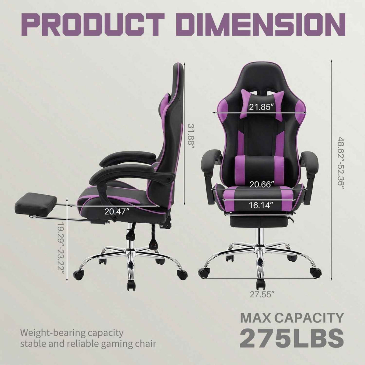 Ergonomic High Back Gaming Chair with Lumbar Support - Purple