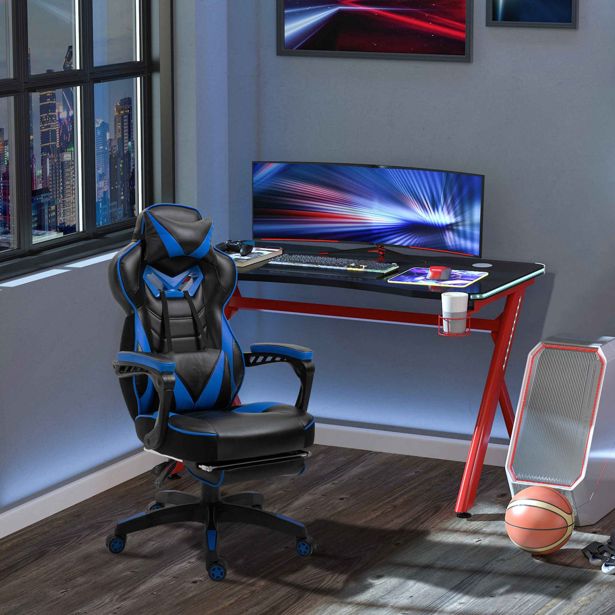 Gaming Chair - Vinsetto Faux Leather Reclining Chair with Footrest