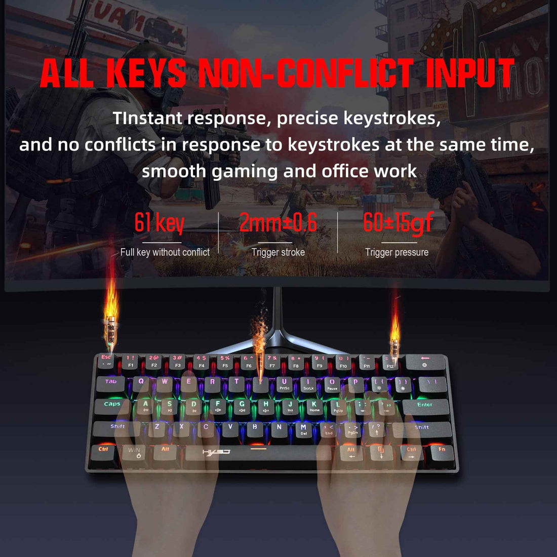 61 Keyboard Wired Blue Axis Office - Illuminated RGB Gaming Keyboard