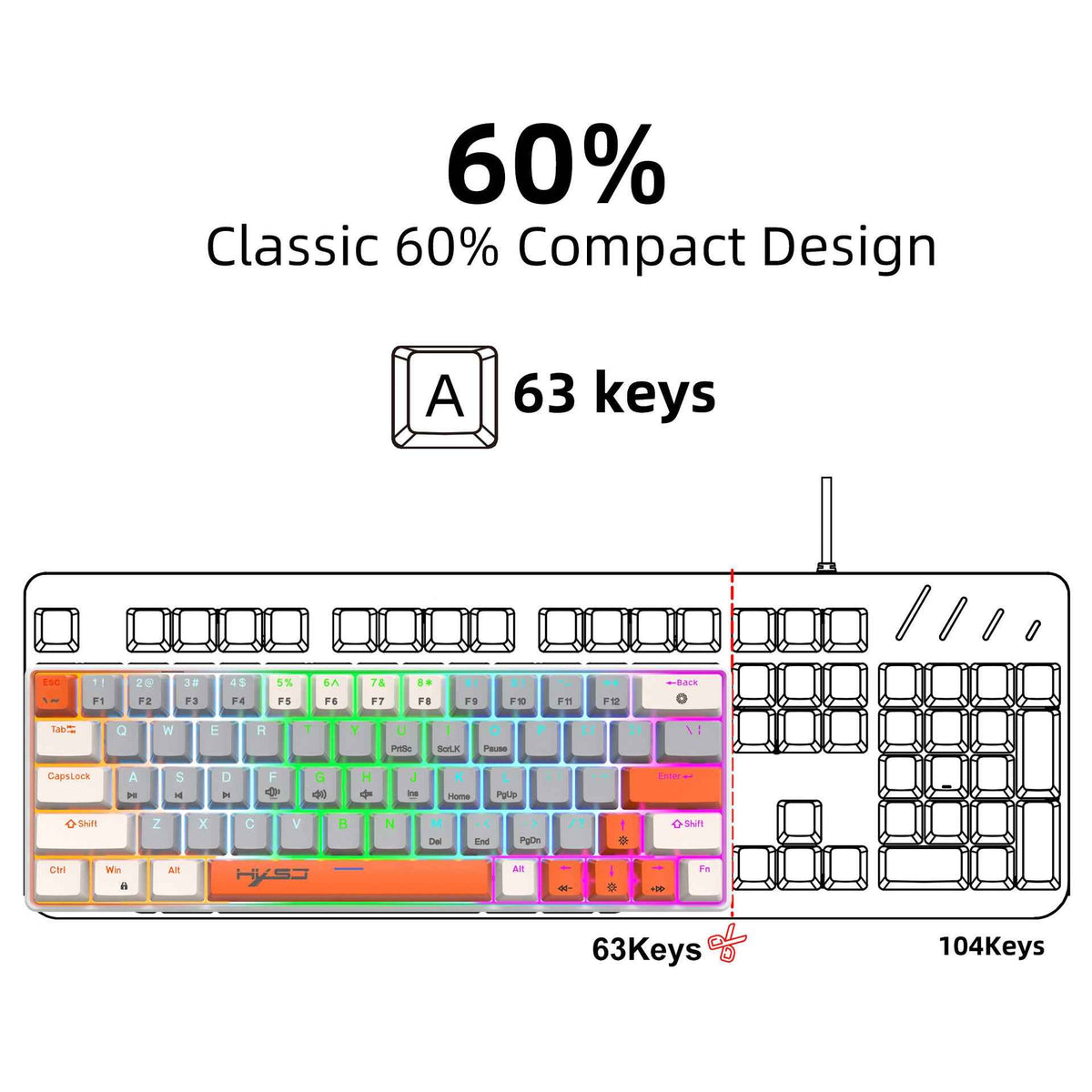 RGB Backlit Compact Mini Gaming Keyboard - 63-Key Mechanical Keyboard