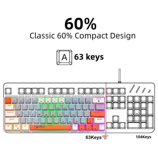RGB Backlit Compact Mini Gaming Keyboard - 63-Key Mechanical Keyboard