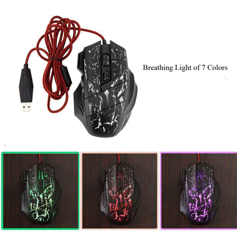 Gaming Mouse Colorful Luminous 7D - HXSJ Flow Crack Gaming Mouse