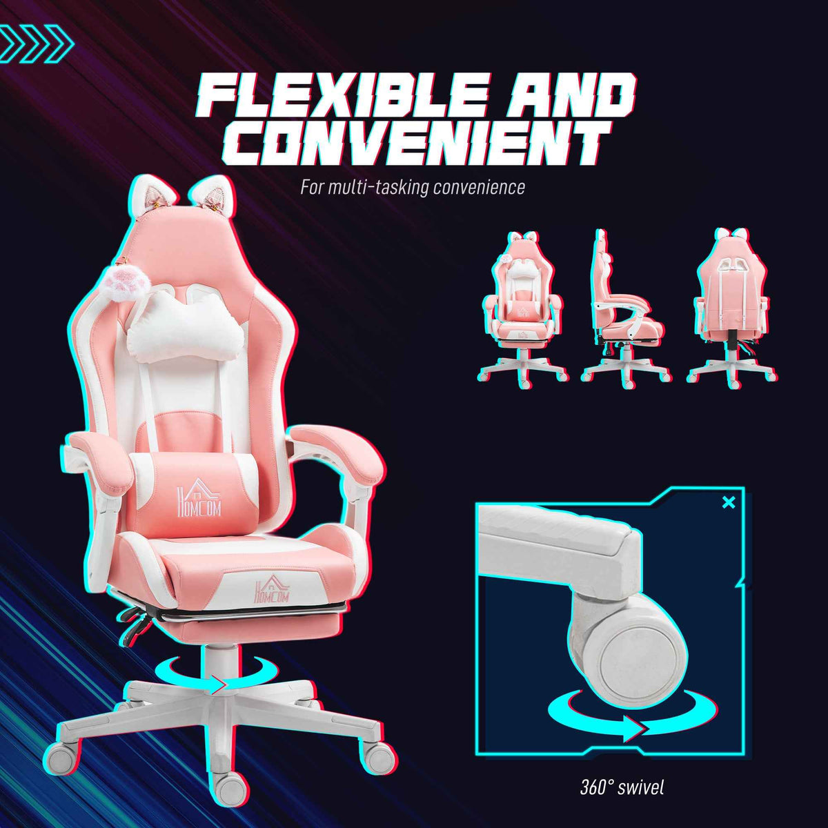 Cute Racing Gamer Chair - Faux Leather Gaming Chair with Footrest and Support