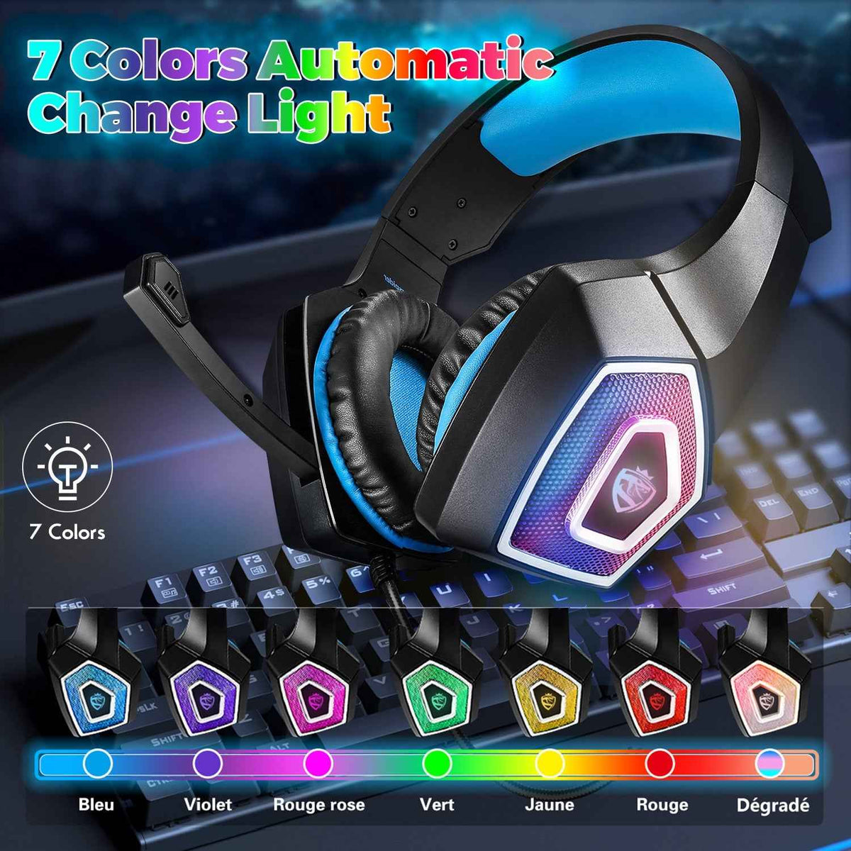 Wired Computer Headphones with Colorful RGB - Ultimate Gaming Experience