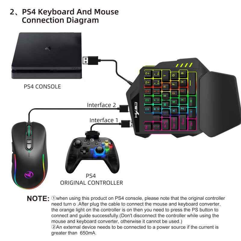 V500 Gaming One Handed Keyboard – RGB Illuminated for PS3/PS4