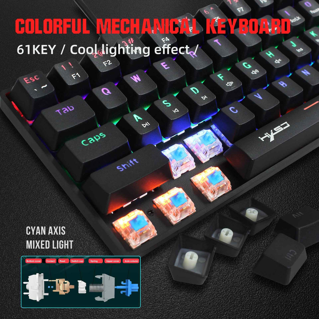 61 Keyboard Wired Blue Axis Office - Illuminated RGB Gaming Keyboard