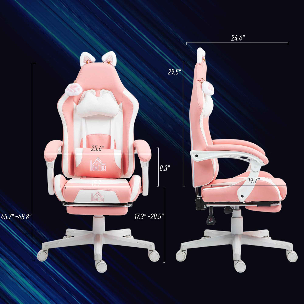 Cute Racing Gamer Chair - Faux Leather Gaming Chair with Footrest and Support