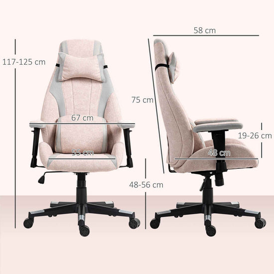 Fabric Gaming Chair With Lumbar Support, Headrest - Pale Pink