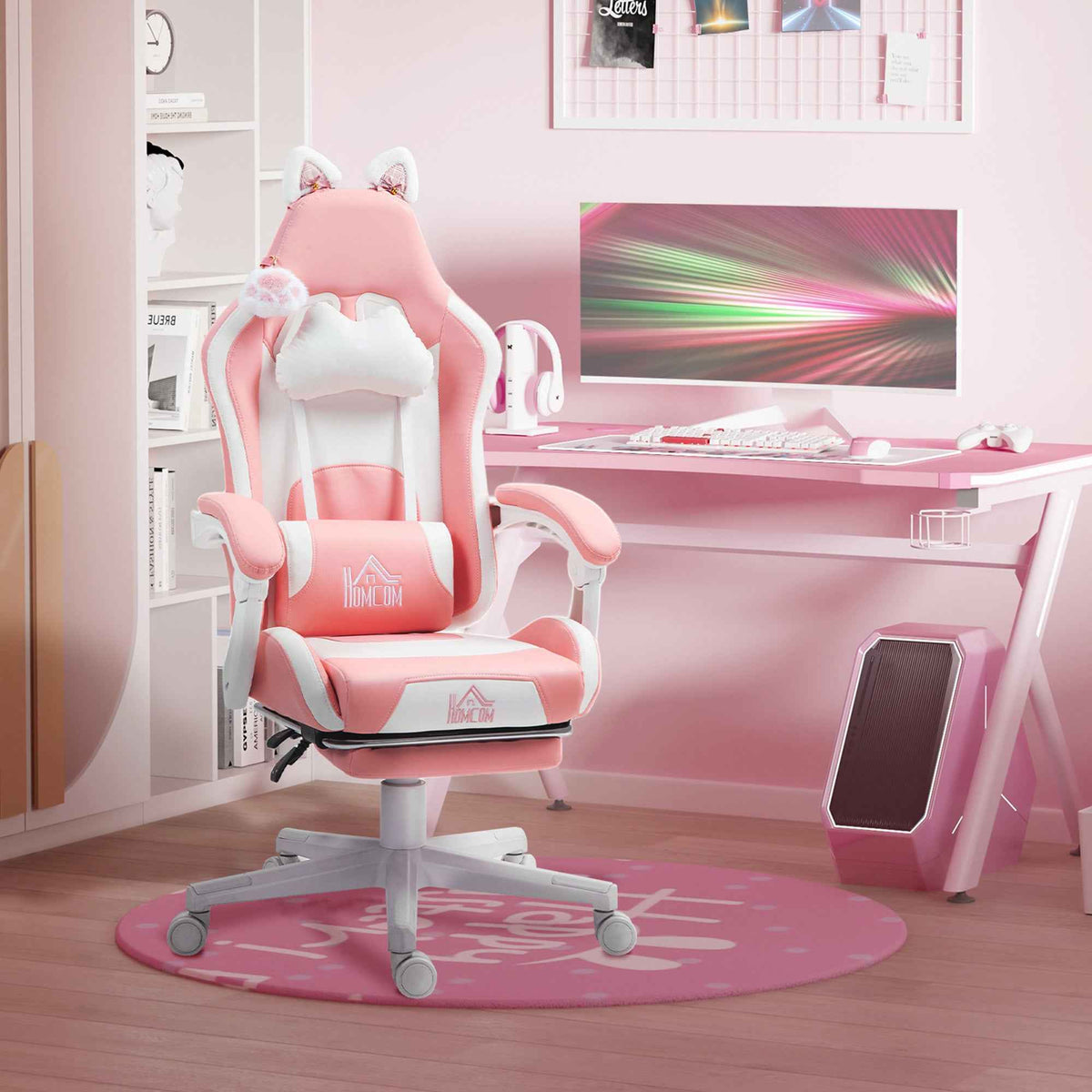 Cute Racing Gamer Chair - Faux Leather Gaming Chair with Footrest and Support