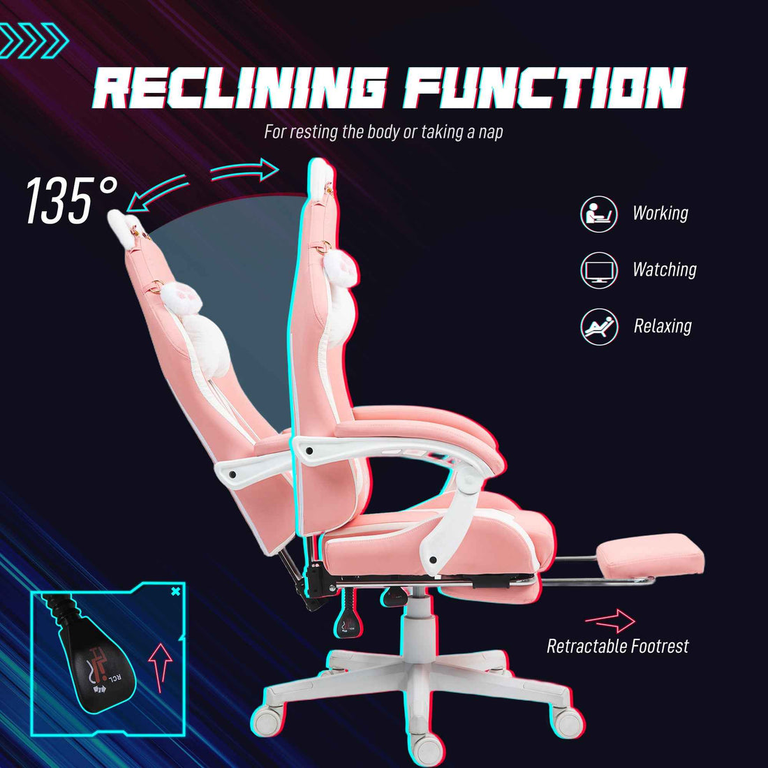 Cute Racing Gamer Chair - Faux Leather Gaming Chair with Footrest and Support