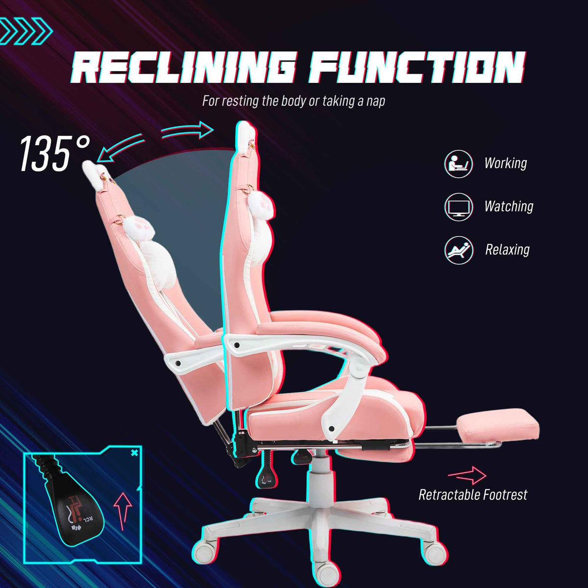 Cute Racing Gamer Chair - Faux Leather Gaming Chair with Footrest and Support