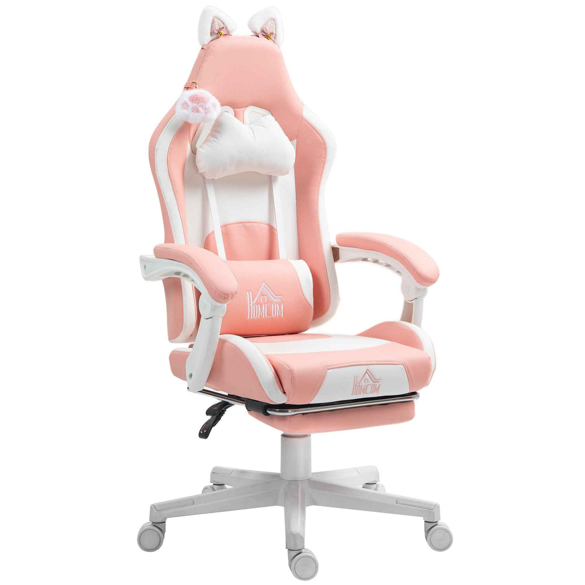 Cute Racing Gamer Chair - Faux Leather Gaming Chair with Footrest and Support